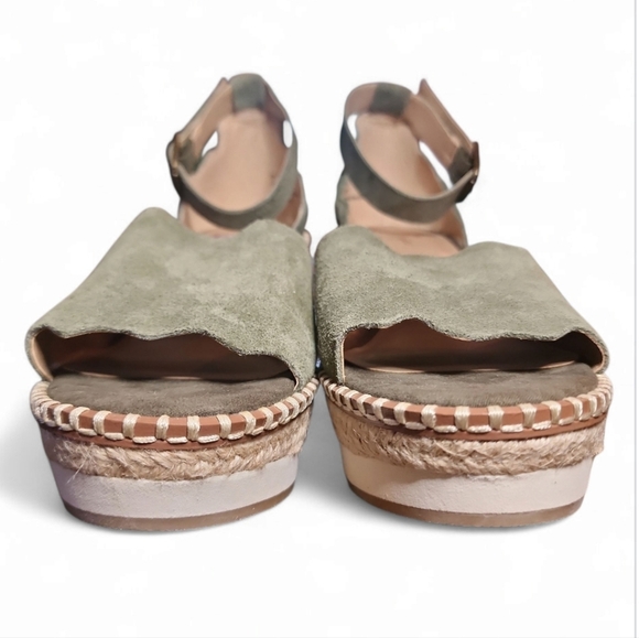 Crown Vintage Daffodil Espadrille Wedge Sandals Olive Green Suede Shoes size 8M - Picture 7 of 14